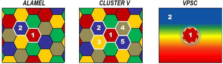and a hypothetical homogeneous effective medium (HEM) which is characterized by an average constitutive behavior of the entire polycrystal aggregate.