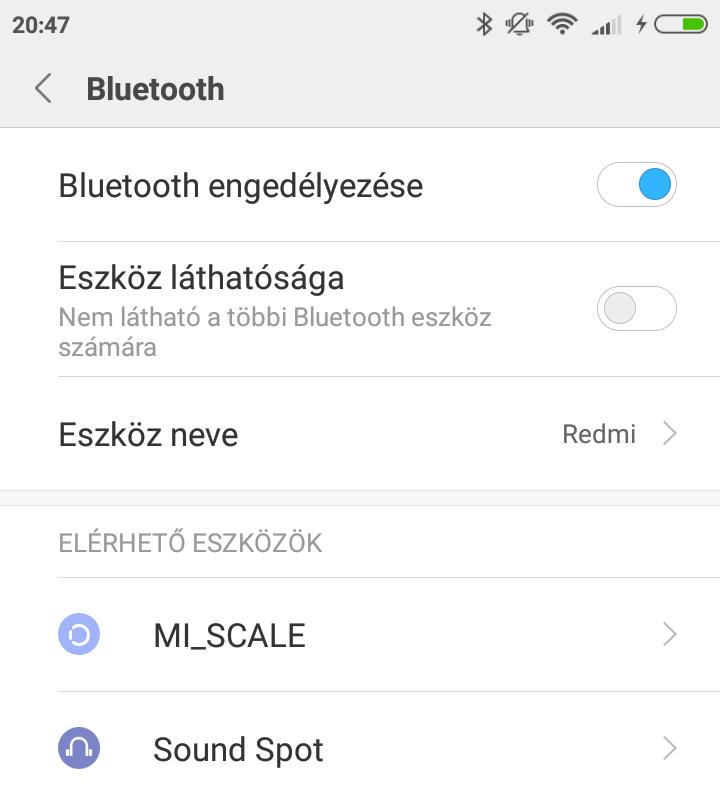 BLUETOOTH BEÁLLÍTÁSA 1. Menjen a BEÁLLÍTÁSOK / BLUETOOTH menübe. 2. Kapcsolja be a Bluetooth funkciót. 3.