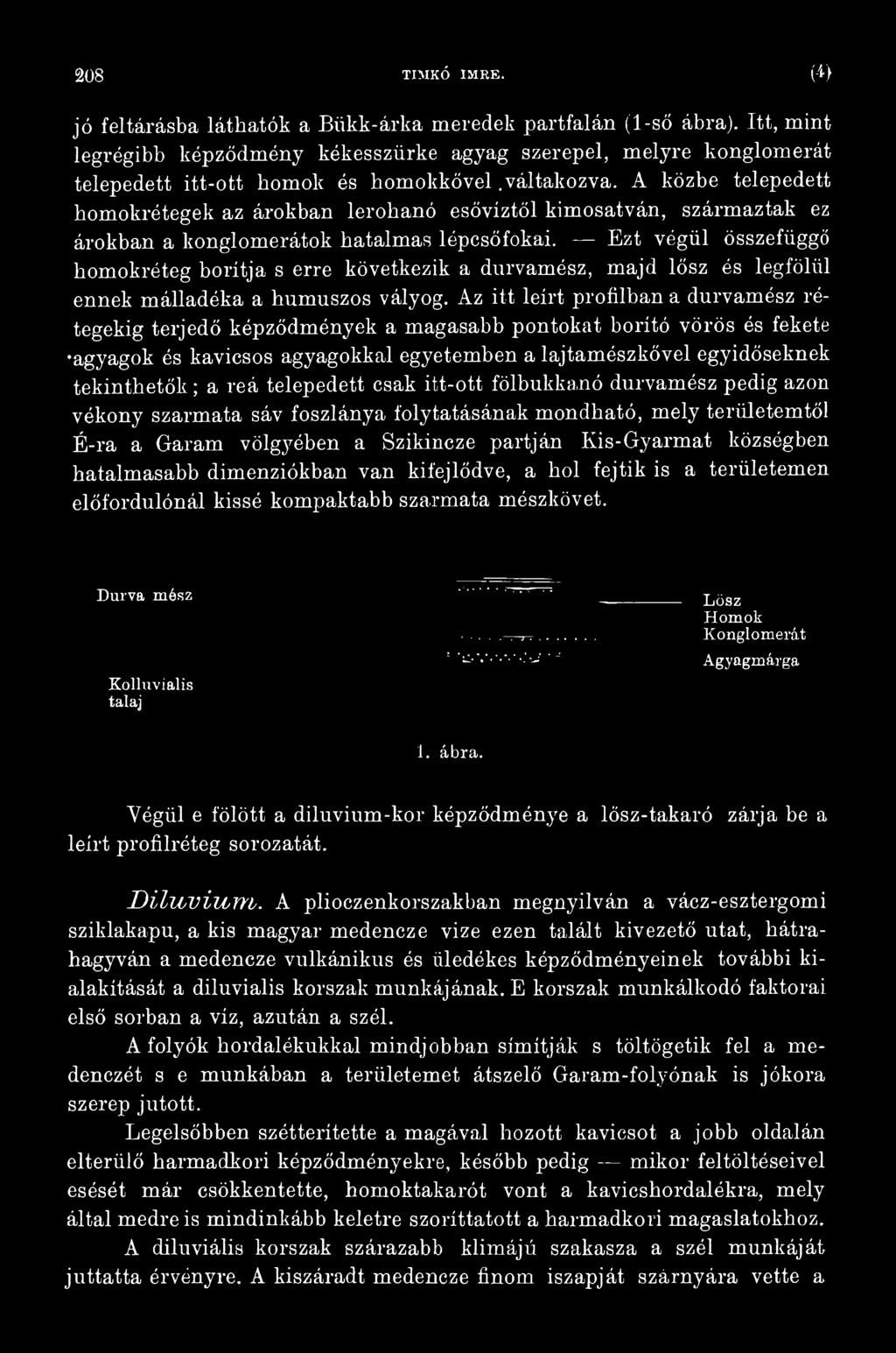 Az itt leírt profilban a durvamész rétegekig terjedő képződmények a magasabb pontokat borító vörös és fekete agyagok és kavicsos agyagokkal egyetemben a lajtamészkővel egyidőseknek tekinthetők; a reá