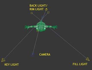Lighting Setup (3 of 3 Backlight - Highlights edges, pulls awa from background. Placed directl opposite the camera and behind the subject.