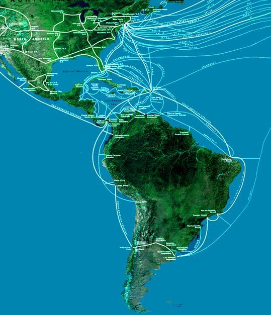 * Amerikák tengeri fénykábel rendszerei Americas 1 Americas II South American Crossing