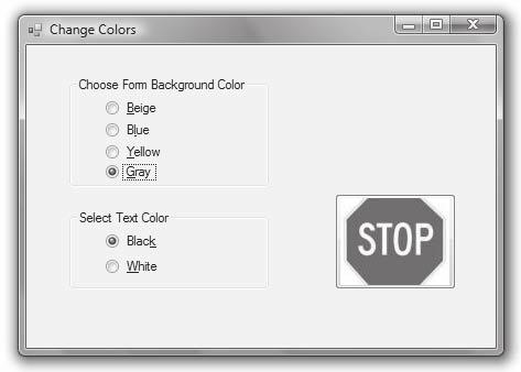 Bradley Millspaugh: 2. User Interface Design Text 99 C H A P T E R 2 91 F i gure 2. 23 The radio buttons in each group box function independently from the other group.