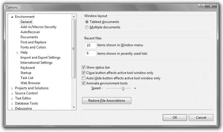 Bradley Millspaugh: 4. Decisions and Conditions Text 181 C H A P T E R 4 173 F i gure 4. 7 The Visual Studio Options dialog box.