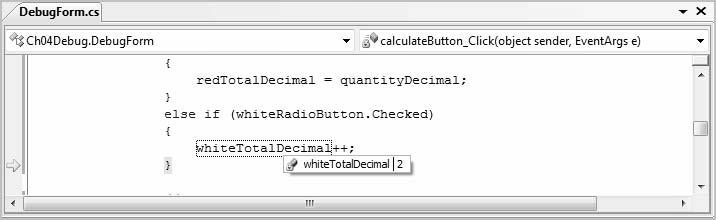 Bradley Millspaugh: 4. Decisions and Conditions Text 213 C H A P T E R 4 205 Continue Program Execution STEP 1: Press F5, the keyboard shortcut for the Continue command.