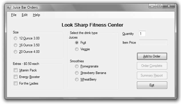 256 Bradley Millspaugh: 5. Menus, Common Dialog Text Boxes, and Methods 248 V I S U A L C# Menus, Common Dialog Boxes, and Methods The form for the hands-on programming example. F i gure 5.