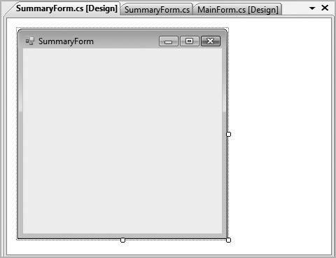 The new form will display on the screen and be added to the Solution Explorer window ( Figure 6.2 ). View Code View Designer F i gure 6.