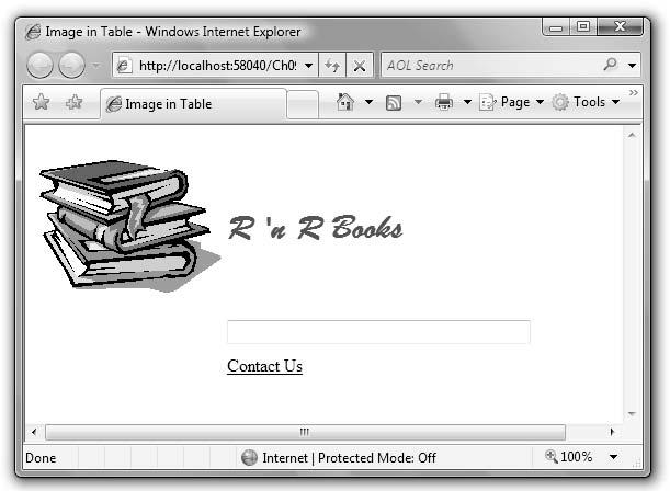 up. You can add an Image control to a cell in a table or directly on a Web page. In the ImageUrl property, click on the Property button ( ) to open the Select Image dialog box ( Figure 9.15 ).