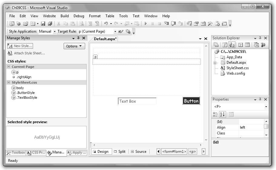 396 Bradley Millspaugh: 9. Web Applications Text 388 V I S U A L C# Web Applications The new style windows and the Style Application toolbar. Style Application toolbar F i gure 9.