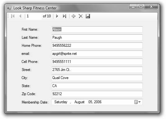 432 Bradley Millspaugh: 10. Database Applications Text 424 V I S U A L C# Database Applications the user to move from one record to another. Figure 10.