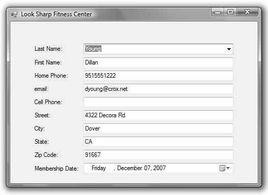 436 Bradley Millspaugh: 10. Database Applications Text 428 V I S U A L C# Database Applications F i gure 10. 20 The user can select a last name from the combo box.