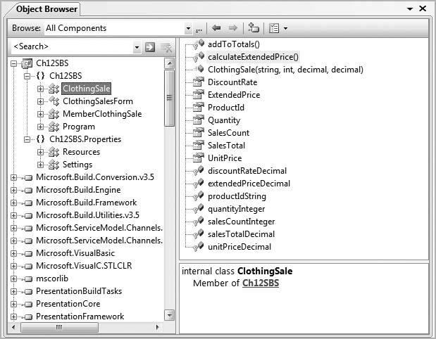 522 Bradley Millspaugh: 12. OOP: Creating Text Object Oriented Programs 514 V I S U A L C# OOP: Creating Object-Oriented Programs F i gure 12. 15 View the properties and methods for your own classes.