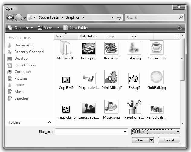 Bradley Millspaugh: 2. User Interface Design Text 83 C H A P T E R 2 75 F i gure 2. 8 In the Open d ialog box, you can browse to find the image file to add to the project resources.