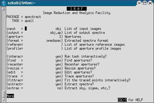 Redukálás - apertúra megkeresése Noao => twodspec => apextract => apall Fontos! El?