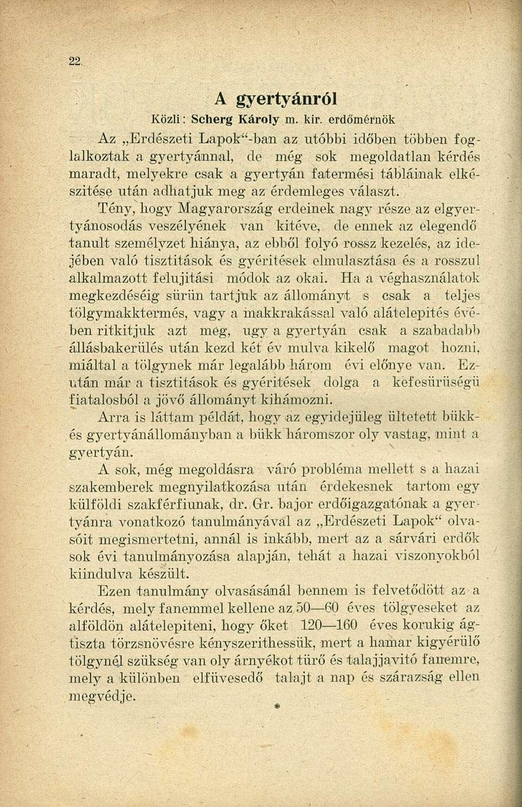 A gyertyánról Közli: Scherg Károly m. kir.