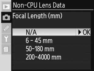 2 Jelölje ki a Focal Length (Gyújtótávolság) lehetőséget, és nyomja meg a választógomb jobbra nyilát.
