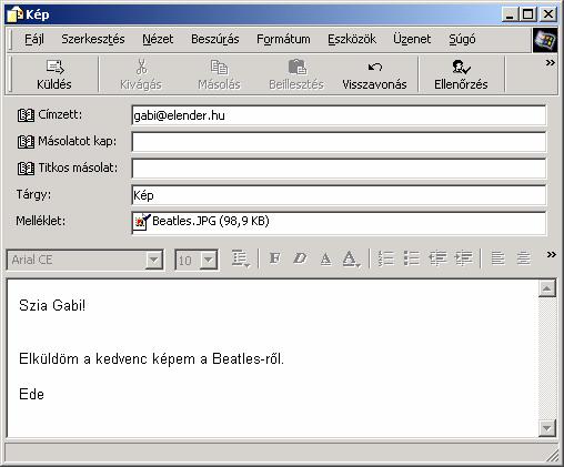 16. Új levelet az Outlook Express Új levél ikonjára kattintva nyithatunk meg. Írjuk meg a levelet! Melléklet csatolása a Melléklet ikonra kattintva történhet!