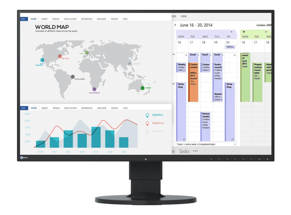 EV2750-BK Ön előnyei A 27 hüvelyk képátlójú, 2560 x 1440 képpontos EIZO Flex- Scan EV2750 monitort kifejezetten az irodai, valamint a kompakt méreteket és korszerű formatervet igénylő környezetek