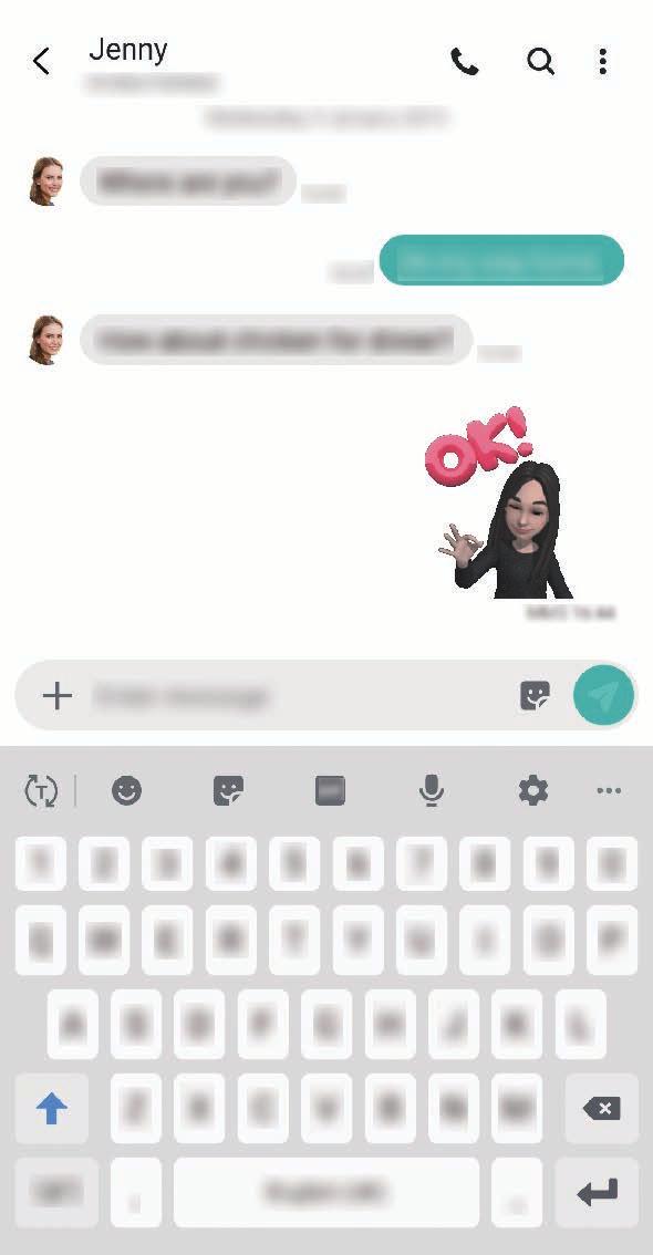 Alkalmazások és funkciók Egyéni emoji matricák használata cseteléskor Használhat Egyéni emoji matricákat üzenetküldések vagy közösségi hálózatokon folytatott beszélgetések során.