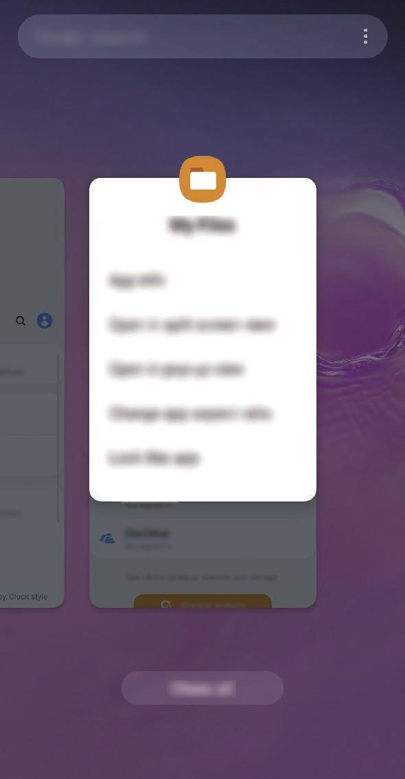 Alkalmazások és funkciók Felugró nézet 1 Érintse meg a Legutóbbi alkalmazások gombot a legutóbbi alkalmazások listájának megnyitásához.
