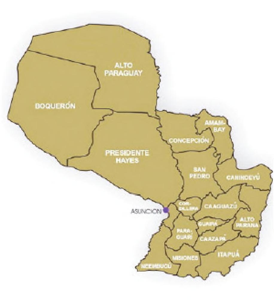 Departamentokuéra otva Región Occidentalpe oñembohovakéramo departamentokuéra rehe otva Región Orientalpe. Tekove otva guive ko ñane retame oñembohovakéramo kuñanguéra rehe añónte.