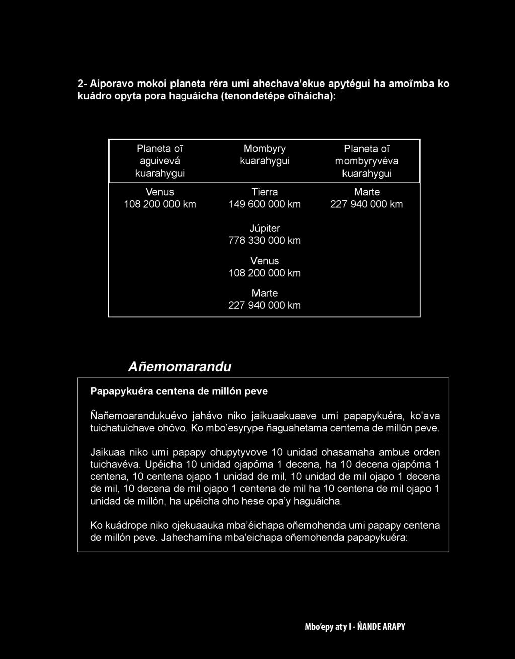 Upéicha 10 unidad ojapóma 1 decena, ha 10 decena ojapóma 1 centena, 10 centena ojapo 1 unidad de mil, 10 unidad de mil ojapo 1 decena de mil, 10 decena de mil ojapo 1
