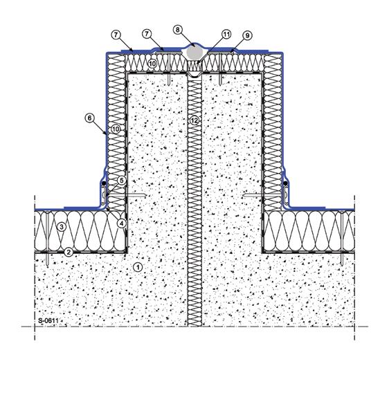 MECHANIKAILAG RÖGZÍTETT, EGYRÉTEGŰ CSAPADÉKVÍZ-SZIGETELÉSI RENDSZER S-0611 Részlet Szerkezeti mozgási hézag 1 Födém 2 Páravédelmi réteg az átlapolásoknál és a szegélyeknél leragasztva (pl.