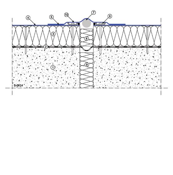 13. Részletrajzok S-0614 Részlet Szerkezeti mozgási hézag 1 Födém 2 Páravédelmi réteg az átlapolásoknál és a szegélyeknél leragasztva (pl.