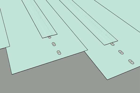 4. Mechanikai rögzítési rendszerek Vonalmenti rögzítési rendszer Ezt a rögzítési rendszert a vízszigetelő-lemez felett alkalmazzák, függetlenül az átlapolásoktól, fém rögzítő tányérok és