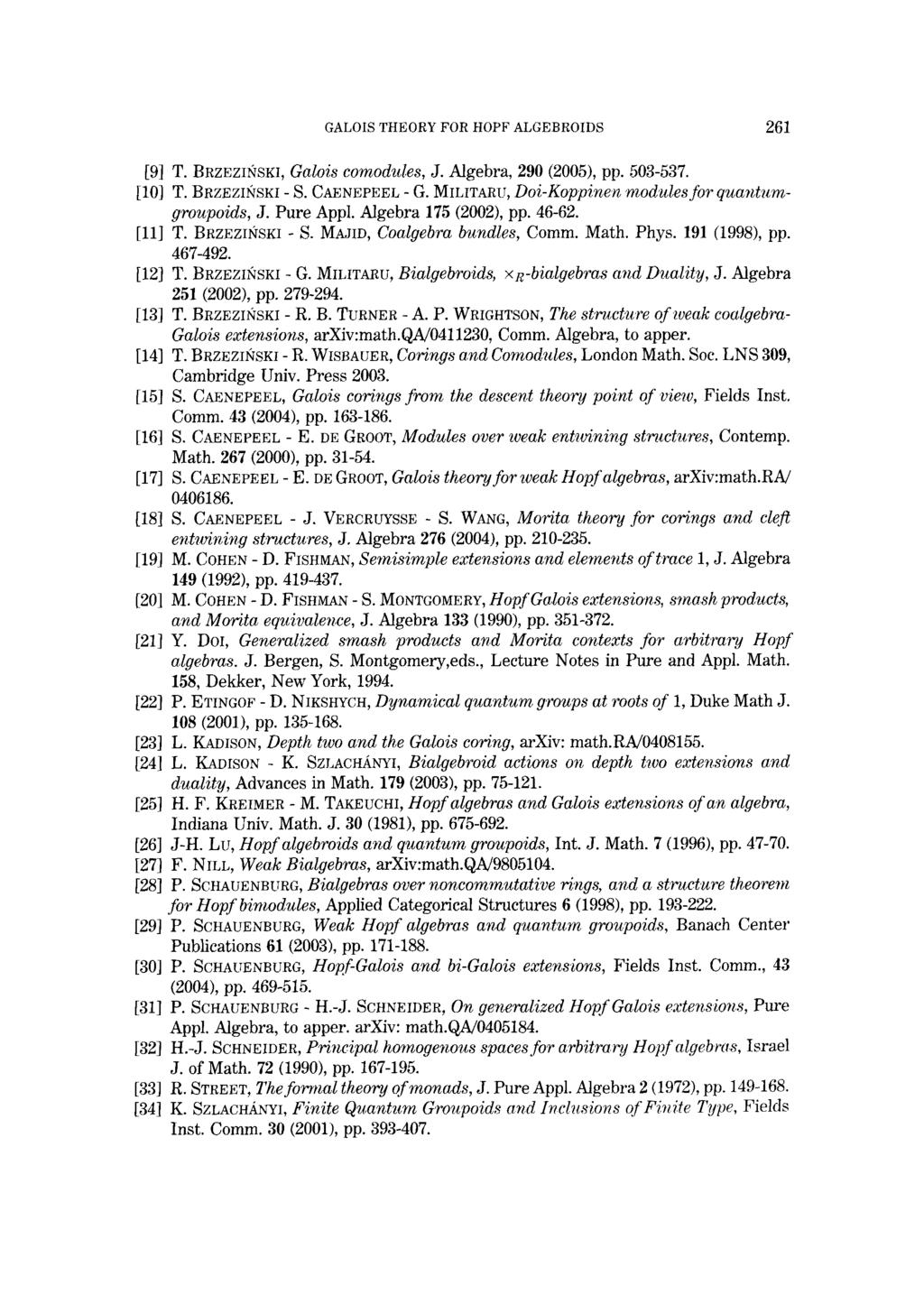 GALOIS THEORY FOR HOPF ALGEBROIDS 261 [9] T. BRZEZlNSKI, Galois comodules, J. Algebra, 290 (2005), pp. 503-537. [10] T. BRZEZLQSKI - S. CAENEPEEL - G.