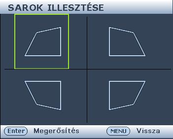 Nyomja meg a gombot a 2D Trapézkorrekció kiválasztásához, majd nyomja meg a MODE/ENTER gombot. 3. Nyomja meg a / / / gombot a trapéztorzítás értékeinek módosításához.