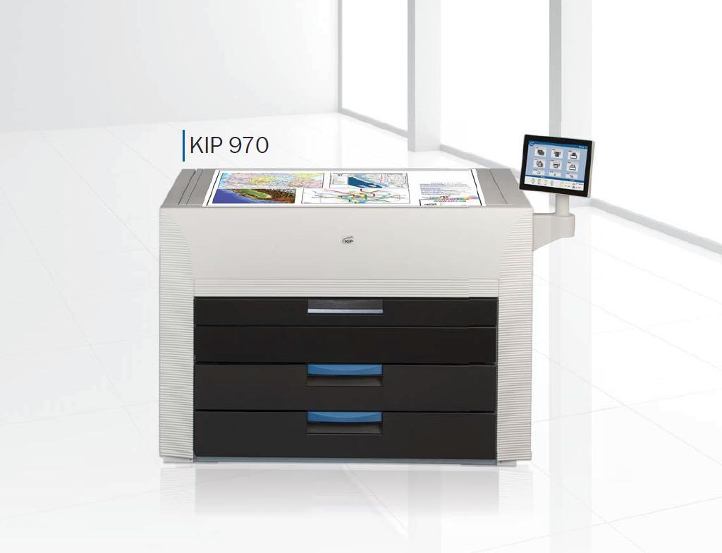 KIP 970 Multi-touch színes nyomtató rendszer MAGAS KÖVETELMÉNYŰ KIP 900 SZÍNES SZÉRIA Magas követelményű hálózati termelési nyomtató rendszer 4 x 200 folyóméteres tekercsek 725 m 2 média kapacitás