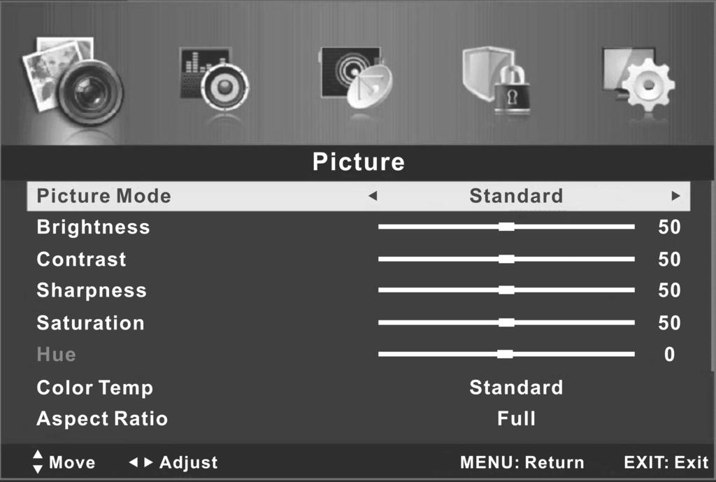 Menu Operation Configuring the Picture Menu Picture Mode You can select the type of picture which best corresponds to your viewing requirements.