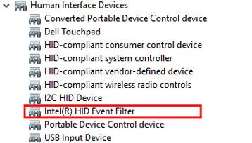 Egyéb illesztőprogramok Intel HID event filter Ellenőrizze, hogy az Intel HID event filter illesztőprogram
