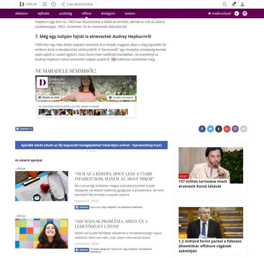 Cikk végi link platform: desktop Felület: Dívány cikkoldalak (kivéve lapozgató és pr cikk oldalak) Formátum: max. 85 karakteres szöveges link cikk végén Listaár: 530.