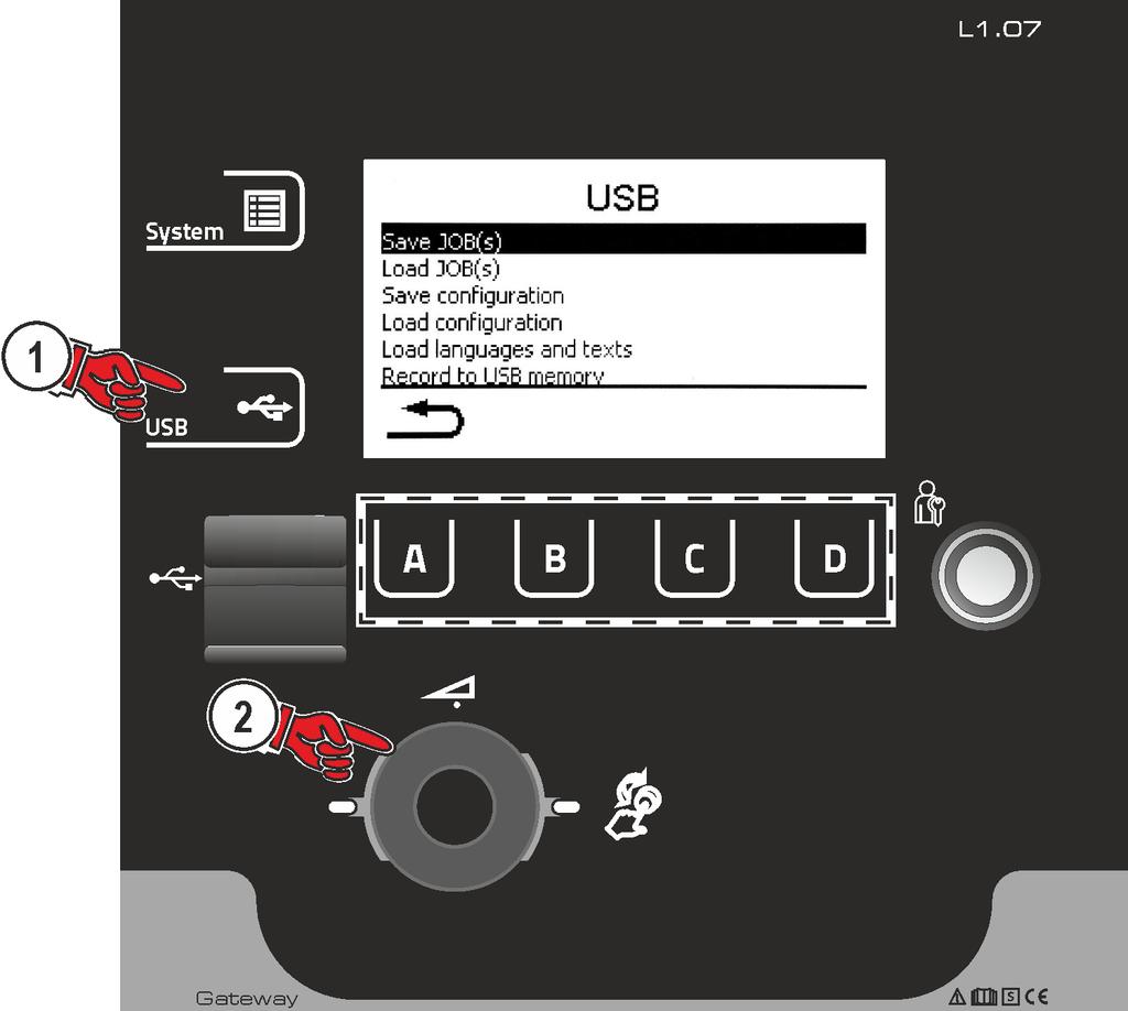 A készülékvezérlés kezelése Offline adatátvitel (USB) Az USB-csatlakozó lehetőséget nyújt a készülékvezérlés és egy USB-s adattároló közötti adatcserére. Ábra 5-7 5.4.