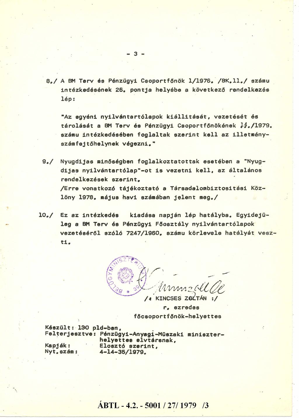 - 3-8,/ A 8M Terv és Pénzügyi Csoportfőnök 1/1976. /BK.ll.
