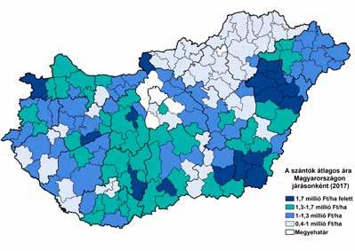 6 7 Járások szerint is megvizsgáltuk a szántóföld területek átlagárának szintjeit.