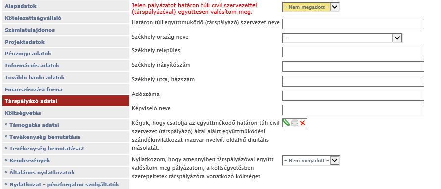 Társpályázó adatai Csak NEA-MA-19-Ö-V, NEA-NO-19-Ö-V és NEA-TF-19-Ö-V kategóriák esetében!