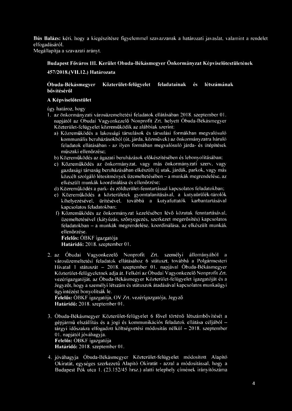 napjától az Óbudai Vagyonkezelő Nonprofit Zrt.