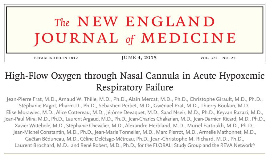 Klinikai indikációk FLORALI trial Clinical Effect of the Association of Noninvasive Ventilation and High Flow Nasal Oxygen Therapy in Resuscitation of Patients with Acute Lung Injury MRCT 310 akut