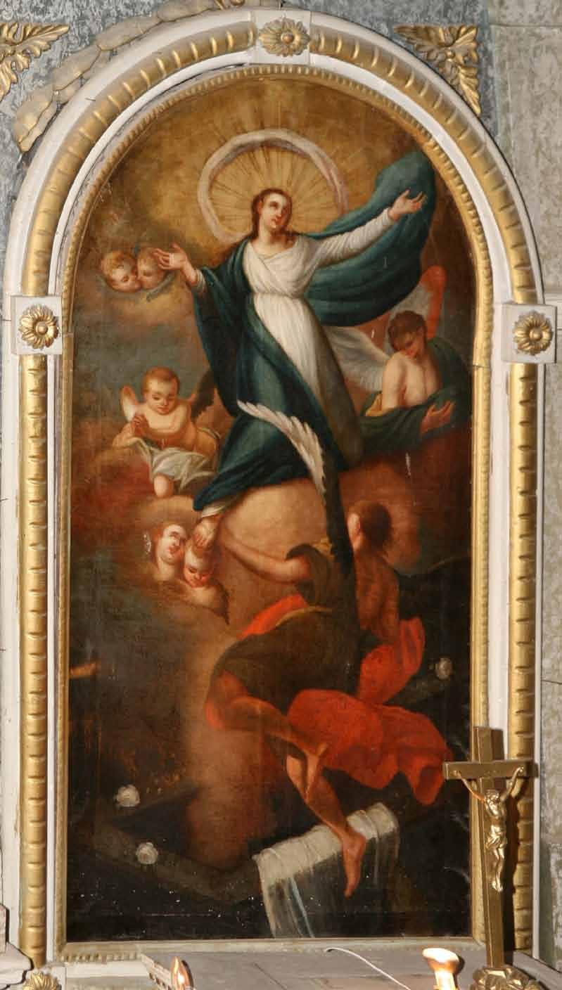 Schmitt József: Nagyboldogasszony, 1816. Cca. 300x150 cm, olaj, vászon, j.n. A bajsai plébániatemplom főoltárképe tett részt. A nagyböjti lepel és a falkép sincs már meg.