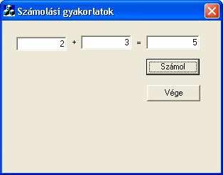 Egy egyszer feladat Adjunk meg két számot, és a Számol gombra kattintva jelenítsük meg a két szám összegét.