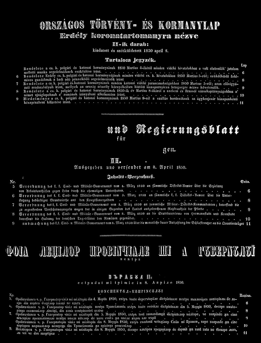 p o lg á ri é s k a to n a i k o rm á n y zó n a k 1 8 5 0 M a rtiu s 4 - ik é r ó l m in d e n v id é k i h iv a ta lo k h o z a v o lt a la ttv a ló k ju ta lo m ^ m e lle tti m u n k a se g e d e