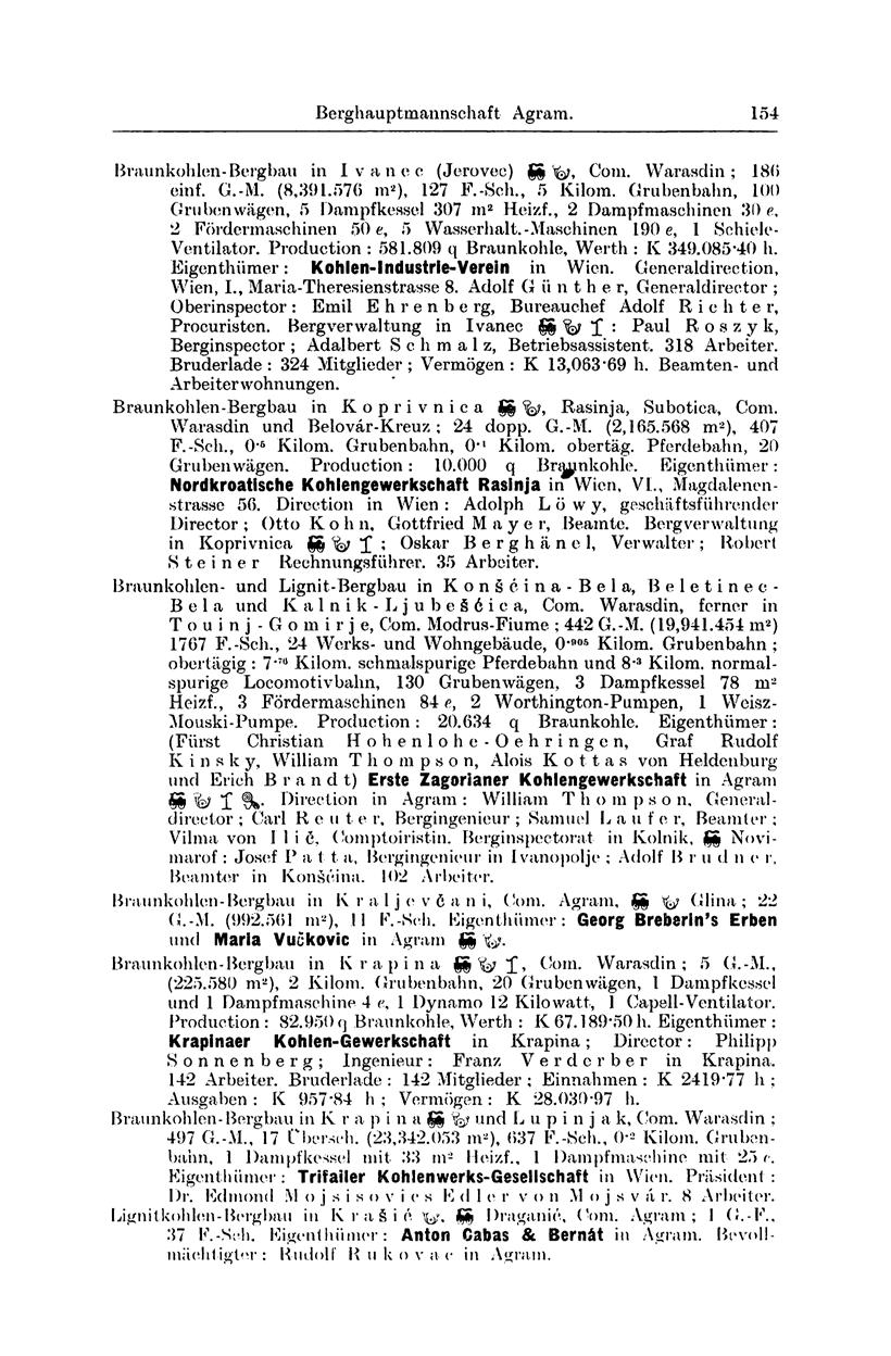 Berghauptmannschaft Zalatna. 154 Braunkohlen-Berghau in Ivanec (Jerovec) gg Com. Warasclin; 180 einf. G.-M. (8,391.576 m 2 ), 127 F.-Sch., 5 Kilom.
