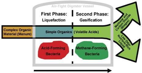 Anaerob lebontás folyamata A szerves anyagok anaerob lebomlása során széndioxid, metán és víz