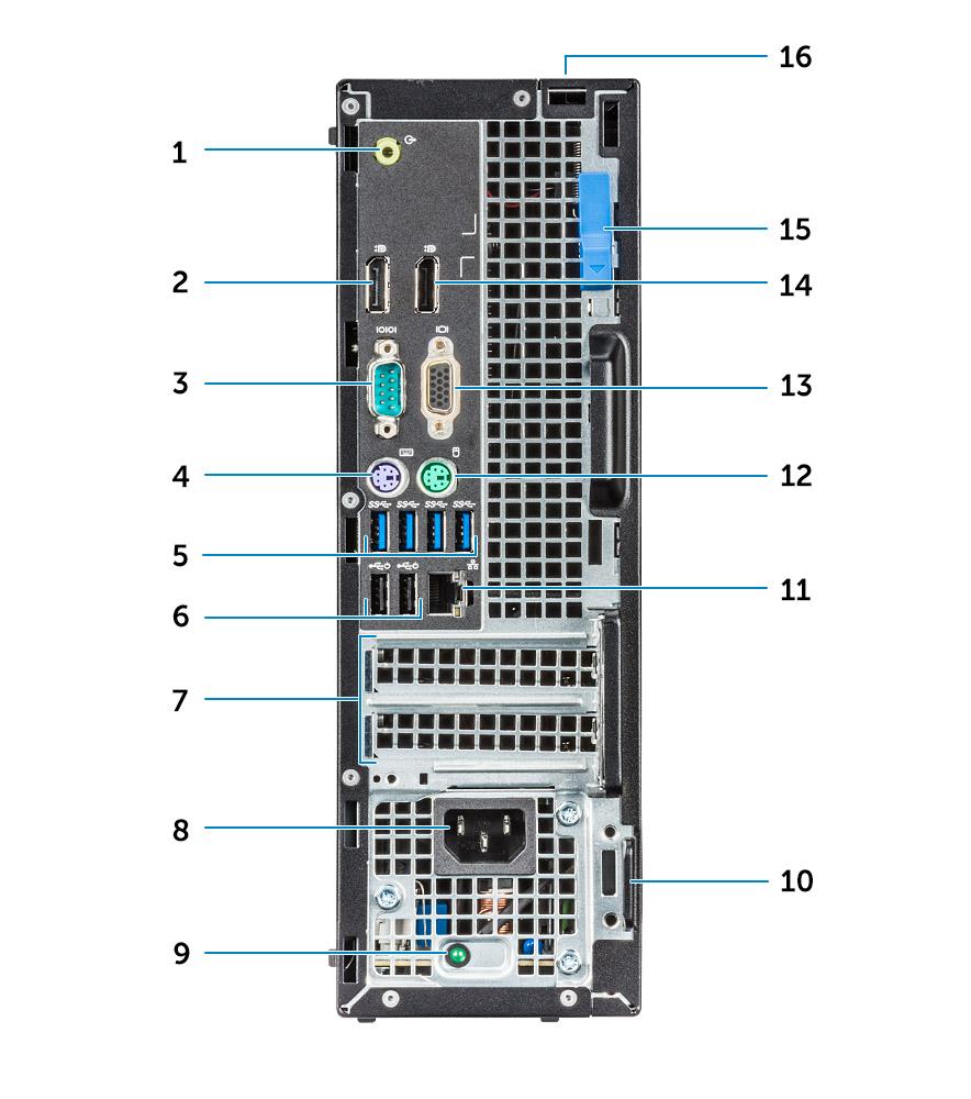 Back chassis view Radeon R7 A series APU 1 Line-out port 2 DisplayPort 3 Serial port 4 PS/2 keyboard port 5 USB 3.0 ports 6 USB 2.