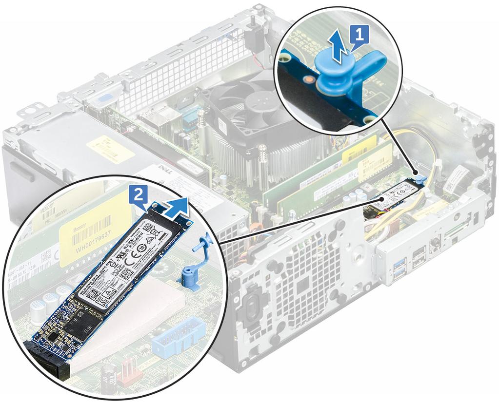 b c d cooling shroud front bezel cover 7 Follow the procedure in After working inside your computer. M.2 PCIe SSD Removing M.2 PCIe SSD 1 Follow the procedure in Before working inside your computer.
