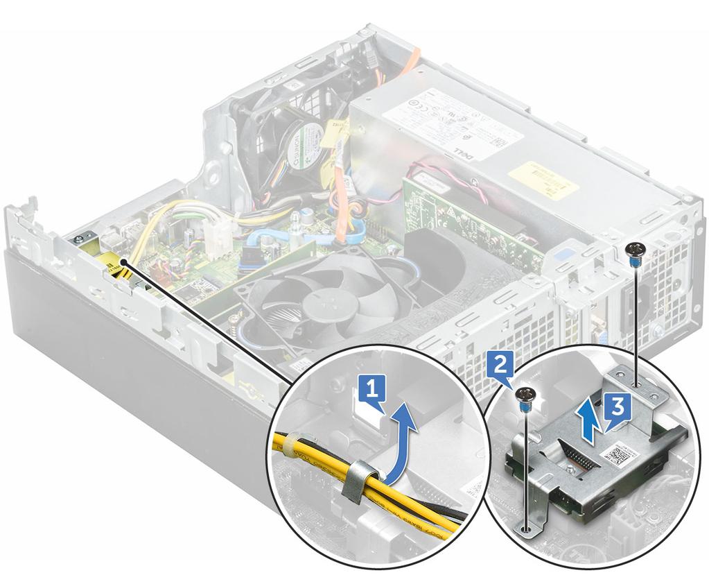 SD-kártya Removing SD card reader 1 Follow the procedure in Before working inside your computer. 2 Remove the: a b c d e f cover front bezel 2.