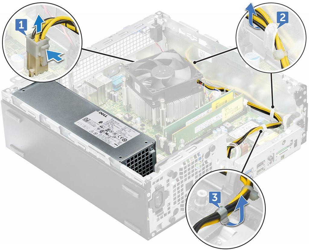 3 Install the: a b c d e f M.2 PCIe SSD optical drive cooling shroud 2.5 inch hard drive assembly front bezel cover 4 Follow the procedure in After working inside your computer.