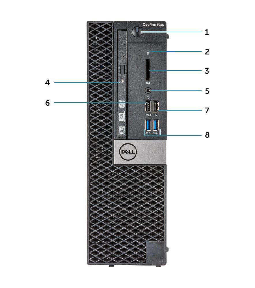 2 Chassis Front chassis view 1 Power button and power light 2 Hard drive activity light 3 Memory card reader